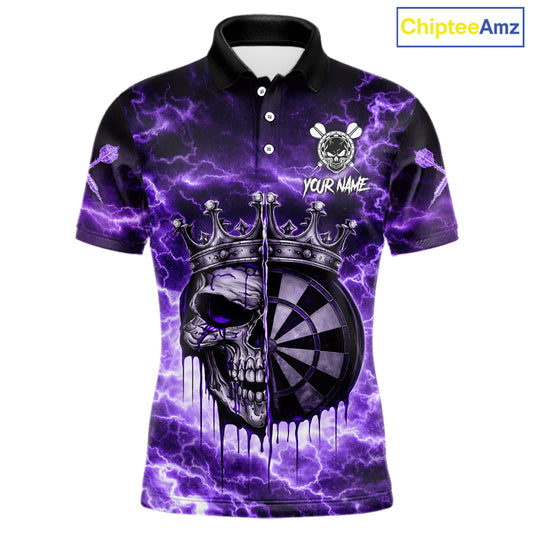 Thunder Purple Cracked Crown Skull Dartboard Men Darts Polo Shirt Custom Dart League Shirt NYN2645