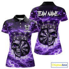 Load image into Gallery viewer, Thunder Purple Cracked Crown Skull Dartboard Women Darts Polo Shirt Custom Dart League Shirt NYN2645