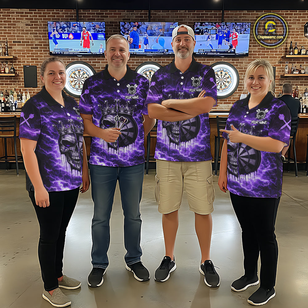 Thunder Purple Cracked Crown Skull Dartboard Men Darts Polo Shirt Custom Dart League Shirt NYN2645
