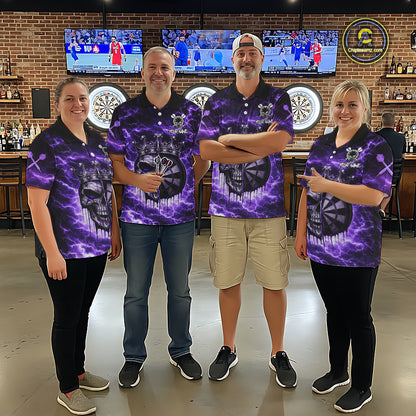 Thunder Purple Cracked Crown Skull Dartboard Men Darts Polo Shirt Custom Dart League Shirt NYN2645