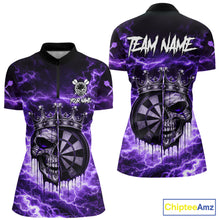 Load image into Gallery viewer, Thunder Purple Cracked Crown Skull Dartboard Women Darts 1/4-Zip Shirt Custom Dart League Shirt NYN2645