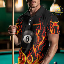 Load image into Gallery viewer, Personalized 8 Ball Fire Flame Pool Billiard Polo &amp; 1/4 Zip For Men Custom Flame Billiard Team Attire NYN3013