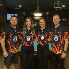 Load image into Gallery viewer, Personalized 8 Ball Fire Flame Pool Billiard Polo &amp; 1/4 Zip For Men Custom Flame Billiard Team Attire NYN3013