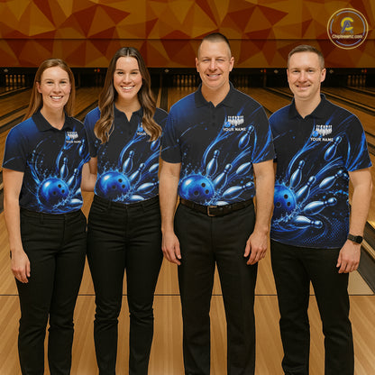 Blue Watering Bowling Ball & Pins Jerseys For Women Custom Splatter Bowling Shirt Team Attire NYN3181