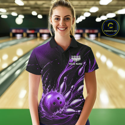 Purple Watering Bowling Ball & Pins Jerseys For Women Custom Splatter Bowling Shirt Team Attire NYN3182