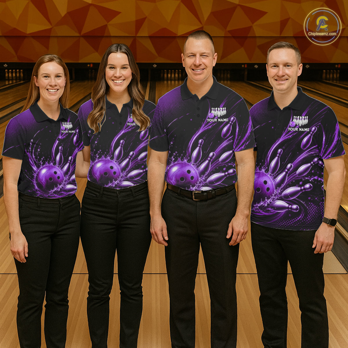 Purple Watering Bowling Ball & Pins Jerseys For Women Custom Splatter Bowling Shirt Team Attire NYN3182
