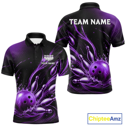 Purple Watering Bowling Ball & Pins Jerseys For Men Custom Splatter Bowling Shirt Team Attire NYN3182