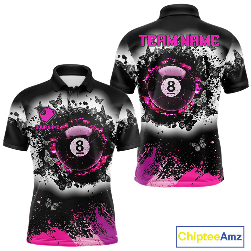 Black, White & Pink Splatter Bowling Shirt For Men Custom Butterfly Team Bowling Jersey NYN4127