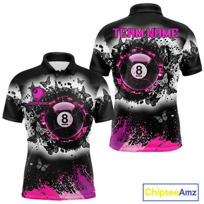 Black, White & Pink Splatter Bowling Shirt For Men Custom Butterfly Team Bowling Jersey NYN4127