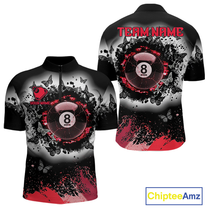 Black white red billiard 8 ball pool shirt for men butterfly grunge billiard jersey