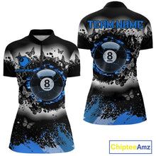Load image into Gallery viewer, Black white blue billiard 8 ball pool shirt for women butterfly grunge billiard jersey