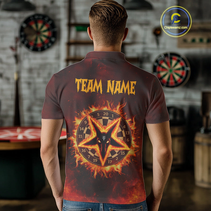 Flaming Dartboard & Wolf Custom Darts Polo  Shirt For Men - Darts Team Jersey NYN0720