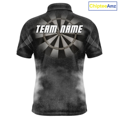 Black Smokes Men's Darts Polo Shirt Mockup, Personalized Dart Tournament Jersey, Professional Dart League Team Uniform