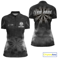 Load image into Gallery viewer, Black Smokes Women's Quarter-Zip Darts Shirt Mockup, Custom Dart Tournament Apparel, Personalized League Jersey