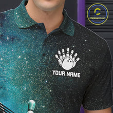 Load image into Gallery viewer, Turquoise Galaxy Bowling Ball Shirt For Men Custom Team Polo Quarter-Zip Bowling Jersey NYN3726
