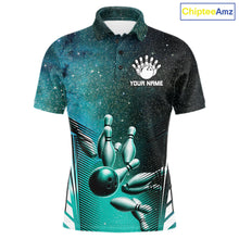 Load image into Gallery viewer, Turquoise Galaxy Bowling Ball Shirt For Men Custom Team Polo Quarter-Zip Bowling Jersey NYN3726
