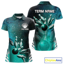 Load image into Gallery viewer, Turquoise Galaxy Bowling Ball Shirt For Women Custom Team Polo Quarter-Zip Bowling Jersey NYN3726