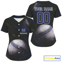 Load image into Gallery viewer, Custom Black And Blue Splatter Baseball Jersey For Women Baseball Tournament Team Shirt NYN0961