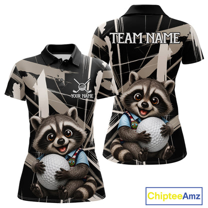 Womens Funny Cute Raccoon Women Golf Polo Shirts Custom Beige & Cream Brush Golf Team Outfit, Golf Gifts NYN3998