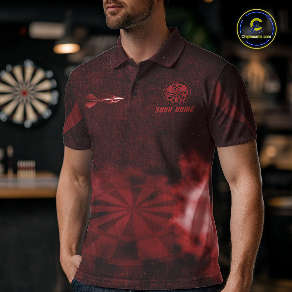 Red Smokes Darts Polo & Quarter-Zip Shirts For Men Custom Dart Team Tournament Jersey NYN4370