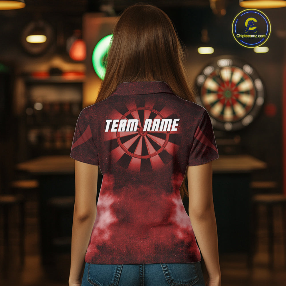 Red Smokes Darts Polo & Quarter-Zip Shirts For Women Custom Dart Team Tournament Jersey NYN4370