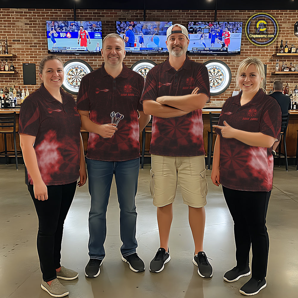 Red Smokes Darts Polo & Quarter-Zip Shirts For Women Custom Dart Team Tournament Jersey NYN4370