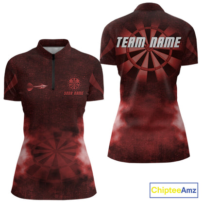 Red Smokes Darts Polo & Quarter-Zip Shirts For Women Custom Dart Team Tournament Jersey NYN4370