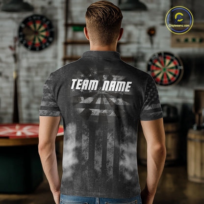 Black Smokes Darts Polo Quarter-Zip Shirts For Men Custom US Flag Patriotic Dart Team Tournament Jersey NYN4372