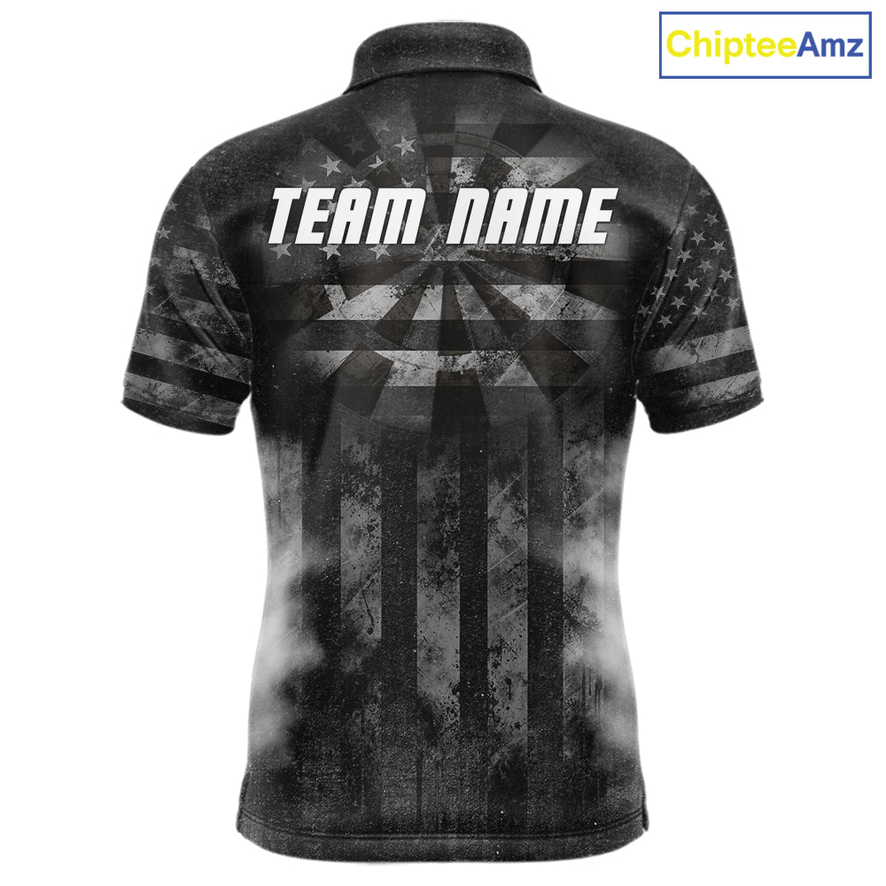 Black Smokes Darts Polo Quarter-Zip Shirts For Men Custom US Flag Patriotic Dart Team Tournament Jersey NYN4372