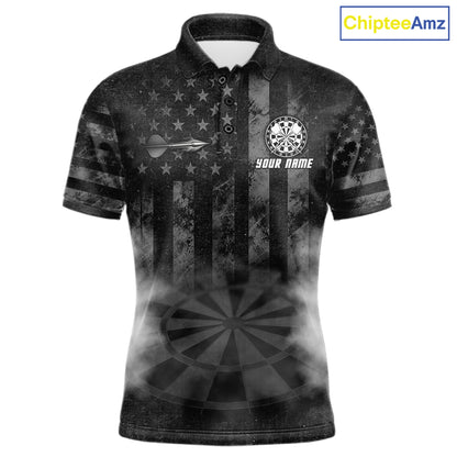 Black Smokes Darts Polo Quarter-Zip Shirts For Men Custom US Flag Patriotic Dart Team Tournament Jersey NYN4372