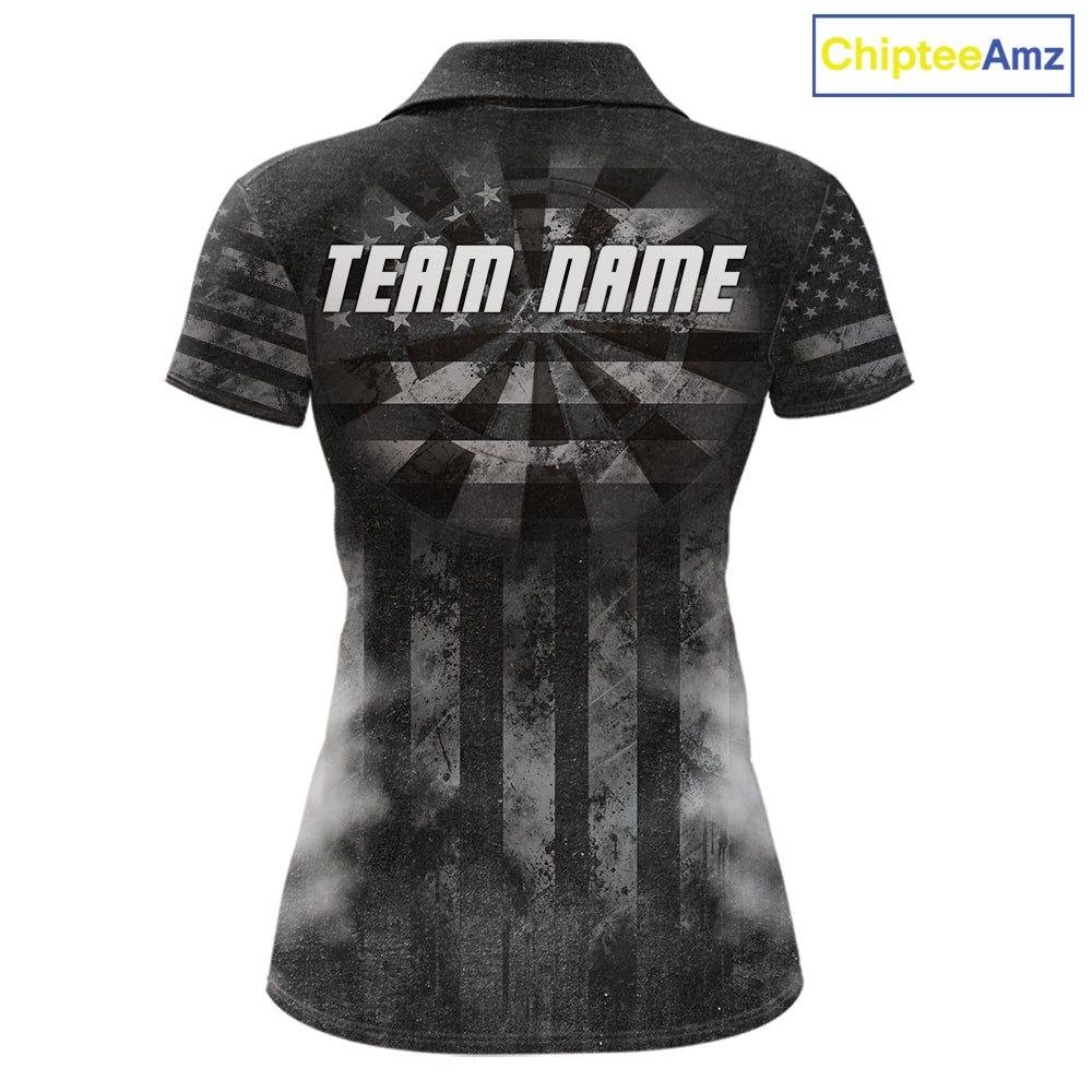 Black Smokes Darts Polo Quarter-Zip Shirts For Women Custom US Flag Patriotic Dart Team Tournament Jersey NYN4372
