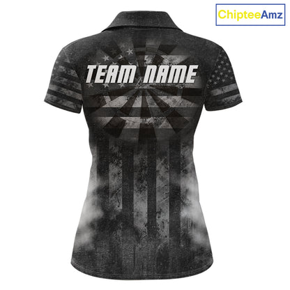 Black Smokes Darts Polo Quarter-Zip Shirts For Women Custom US Flag Patriotic Dart Team Tournament Jersey NYN4372