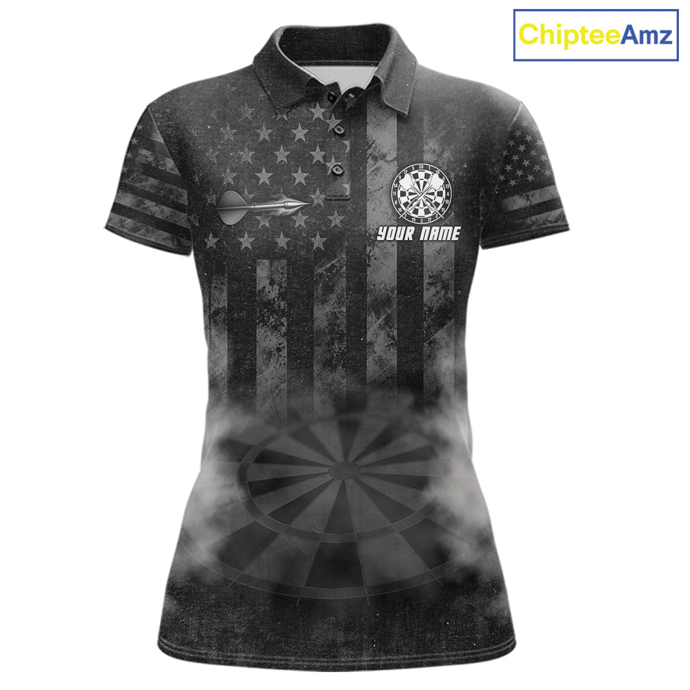 Black Smokes Darts Polo Quarter-Zip Shirts For Women Custom US Flag Patriotic Dart Team Tournament Jersey NYN4372
