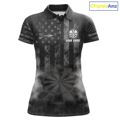 Black Smokes Darts Polo Quarter-Zip Shirts For Women Custom US Flag Patriotic Dart Team Tournament Jersey NYN4372