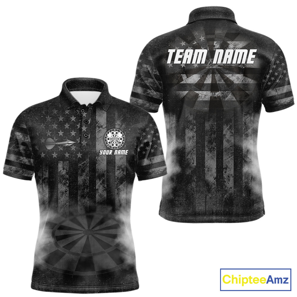 Black Smokes Darts Polo Quarter-Zip Shirts For Men Custom US Flag Patriotic Dart Team Tournament Jersey NYN4372