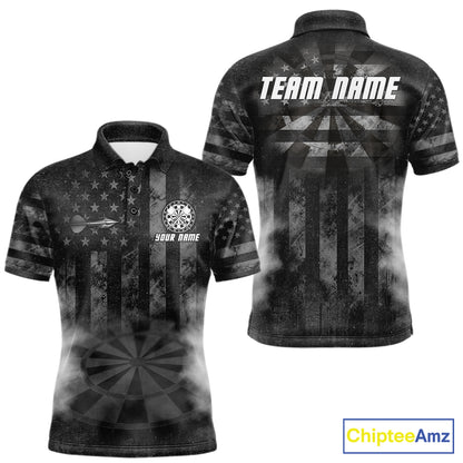 Black Smokes Darts Polo Quarter-Zip Shirts For Men Custom US Flag Patriotic Dart Team Tournament Jersey NYN4372