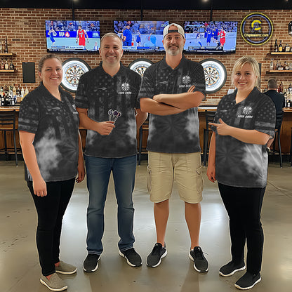 Black Smokes Darts Polo Quarter-Zip Shirts For Men Custom US Flag Patriotic Dart Team Tournament Jersey NYN4372