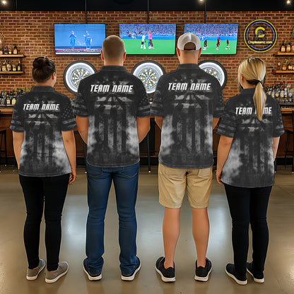 Black Smokes Darts Polo Quarter-Zip Shirts For Men Custom US Flag Patriotic Dart Team Tournament Jersey NYN4372