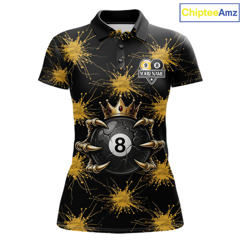 Yellow Splatter Pattern 8 Ball & 9 Ball Billiard Shirts For Women Custom Skull Gold Crown Pool Team Jersey NYN4373