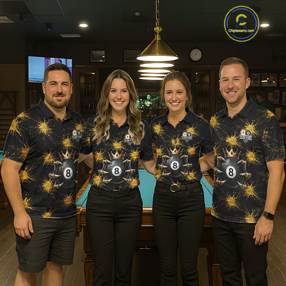 Yellow Splatter Pattern 8 Ball & 9 Ball Billiard Shirts For Men Custom Skull Gold Crown Pool Team Jersey NYN4373