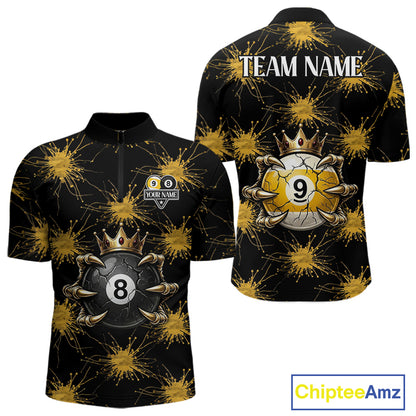 Yellow Splatter Pattern 8 Ball & 9 Ball Billiard Shirts For Men Custom Skull Gold Crown Pool Team Jersey NYN4373