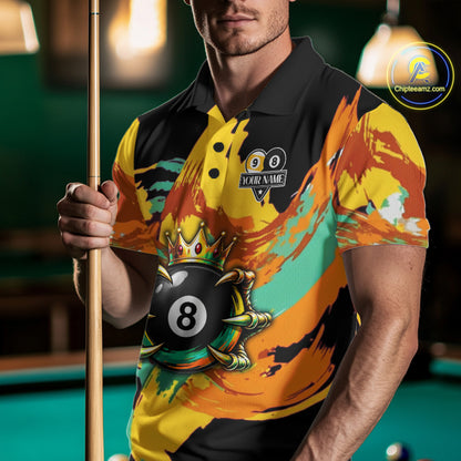 Green & Yellow Painting 8 Ball & 9 Ball Billiard Shirts For Men Custom Skull Gold Crown Pool Team Jersey NYN4374
