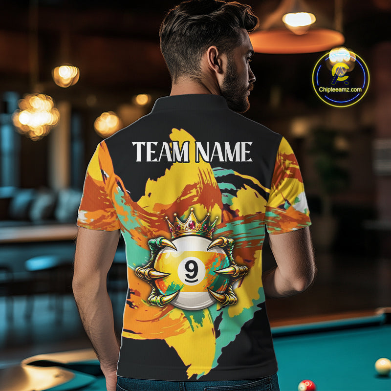 Green & Yellow Painting 8 Ball & 9 Ball Billiard Shirts For Men Custom Skull Gold Crown Pool Team Jersey NYN4374
