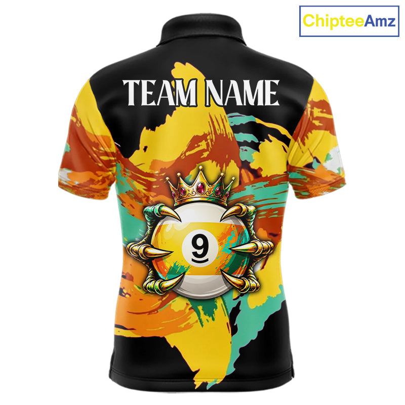 Green & Yellow Painting 8 Ball & 9 Ball Billiard Shirts For Men Custom Skull Gold Crown Pool Team Jersey NYN4374