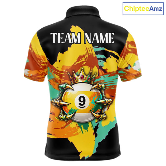 Green & Yellow Painting 8 Ball & 9 Ball Billiard Shirts For Men Custom Skull Gold Crown Pool Team Jersey NYN4374