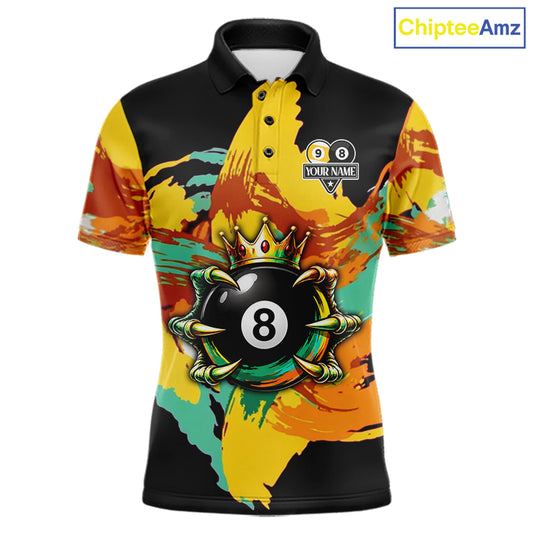 Green & Yellow Painting 8 Ball & 9 Ball Billiard Shirts For Men Custom Skull Gold Crown Pool Team Jersey NYN4374