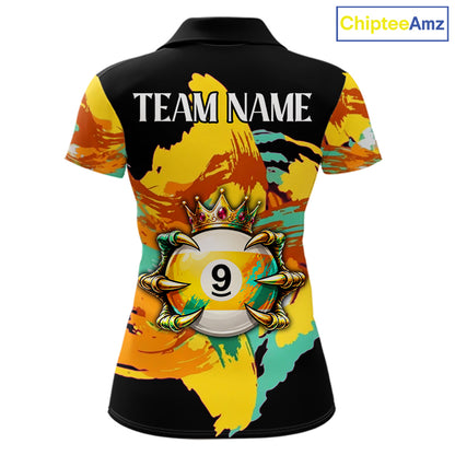 Green & Yellow Painting 8 Ball & 9 Ball Billiard Shirts For Women Custom Skull Gold Crown Pool Team Jersey NYN4374