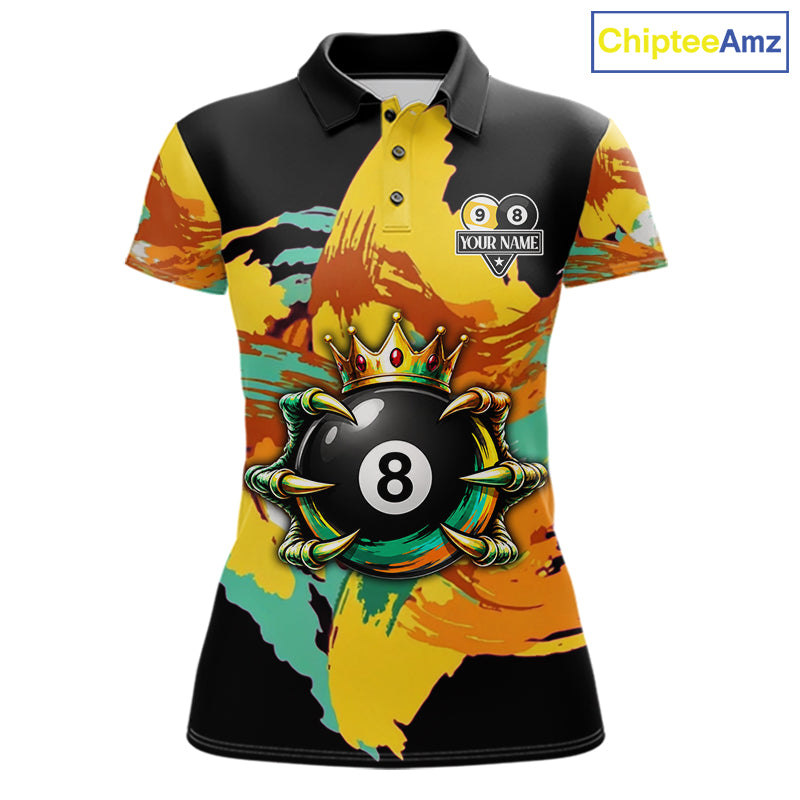 Green & Yellow Painting 8 Ball & 9 Ball Billiard Shirts For Women Custom Skull Gold Crown Pool Team Jersey NYN4374