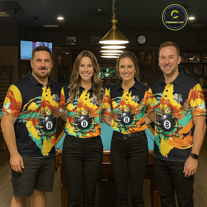 Green & Yellow Painting 8 Ball & 9 Ball Billiard Shirts For Men Custom Skull Gold Crown Pool Team Jersey NYN4374