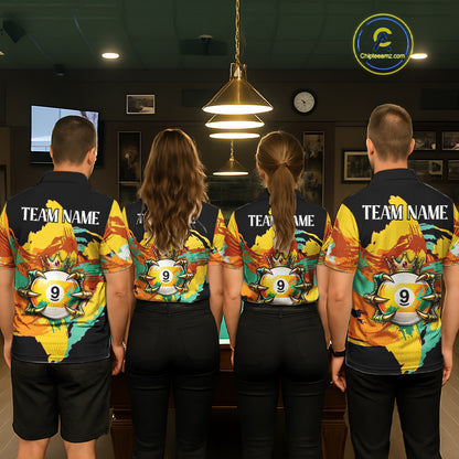 Green & Yellow Painting 8 Ball & 9 Ball Billiard Shirts For Men Custom Skull Gold Crown Pool Team Jersey NYN4374